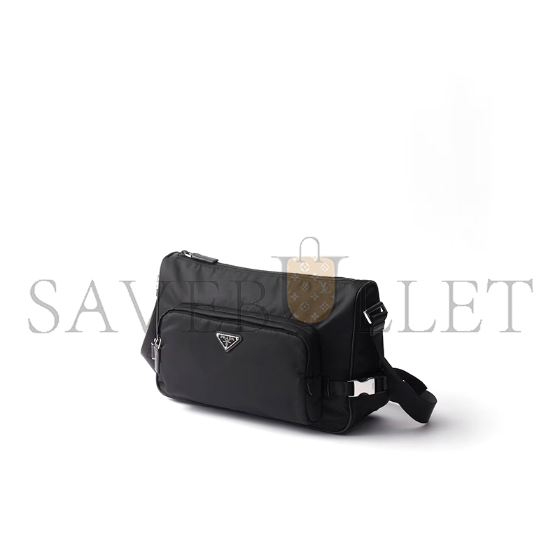 Pra*a large re-nylon and saffiano leather shoulder bag 2vh191 (35*22*12cm)